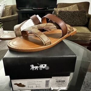 Coach Signature Brown Leather Sandals